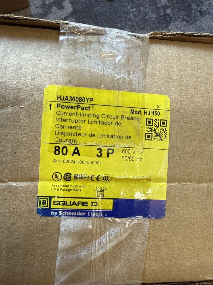 HJA36080YP Square D 80 Amp I-Line 2Pole 600V AC 250VDC
