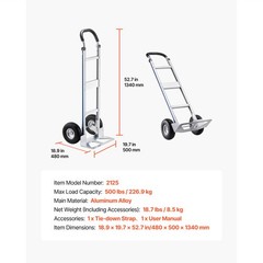 Uimoso 500 lbs Capacity Aluminum Hand Truck with Durable Wheels