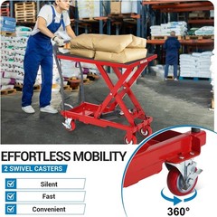 500Lbs Hydraulic Lift Table Cart 28.5in Height 4 Swivel Wheels Non-Slip Pad Use