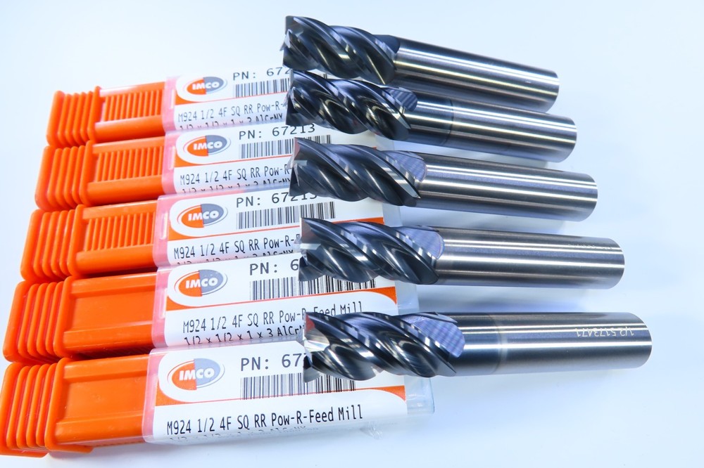 LOT ( 5 PCS ) IMCO 1/2″ POW-R-FEED SQUARE CORNER CARBIDE 67213 CNC END MILLS