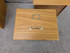 Vintage Industrial Mission Style Oak Wood Filing File Cabinet 2 Drawer Brass E69