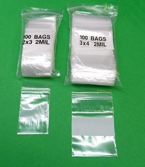 200 Bags 2mil White Block 2 sizes 2×3 & 3×4 Small Size Baggies Reclosable 2 Mil