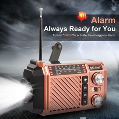 Hand Crank Emergency Weather Radio with 2600mAh/9620mWh Power Bank, Brown