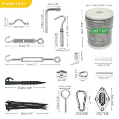 1/8″ Wire Cable Rope Kit ，Vinyl Coated 304 steel cable 200FT, 3mm
