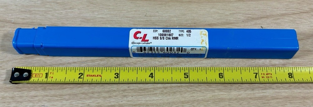 Chicago Latrobe 1/2 HSS S/S Chucking Reamer 60032 405 New Machinist Tool