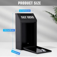 Black 10.24×5.7×2.95 Inch Metal Locking Cash Donation Box Slot Mount 4 Keys
