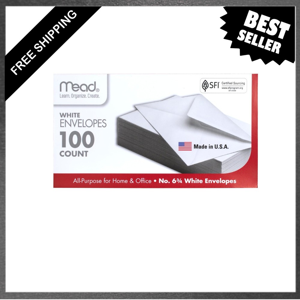 #6 White Envelopes, Security, 3 5/8 x 6 1/2 Inches, 100 Count, Compatible with