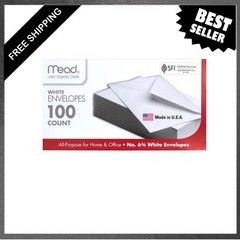 #6 White Envelopes, Security, 3 5/8 x 6 1/2 Inches, 100 Count, Compatible with