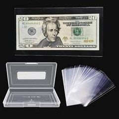 100 Pack Acid Free Paper Money Sleeves With Storage Case Dollar Bill Holders US