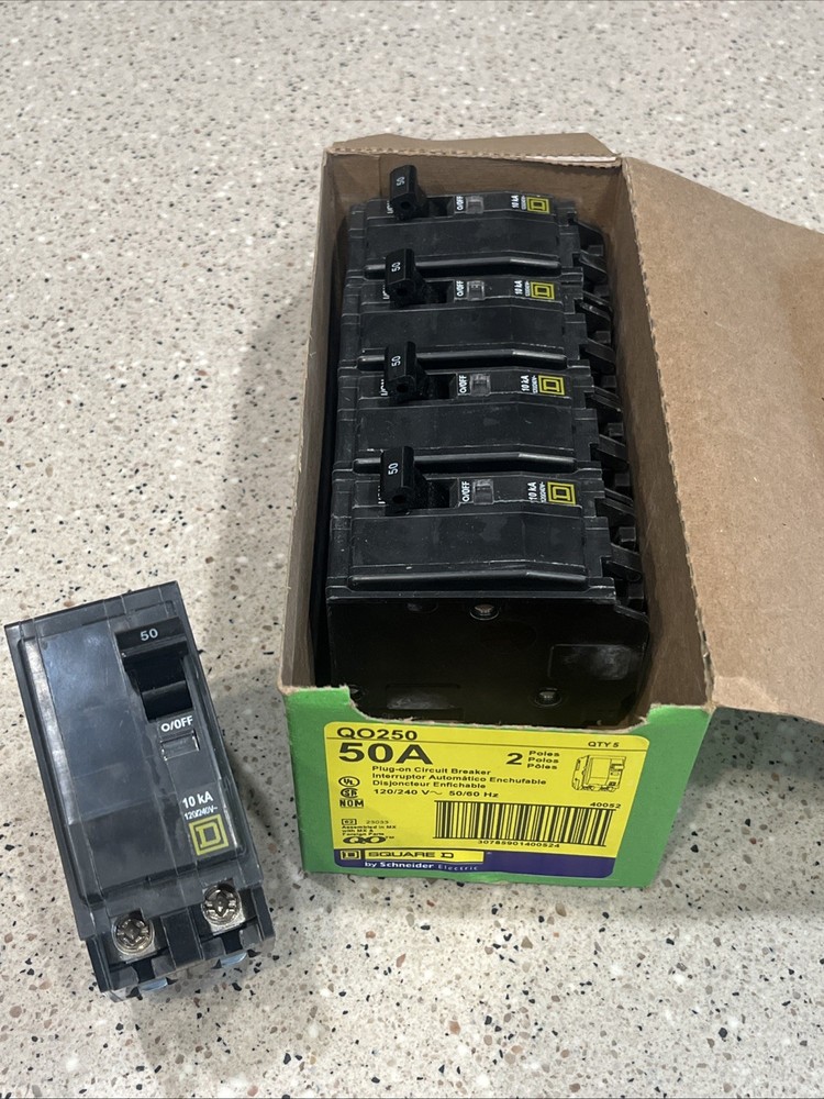 Square D QO250 (5 PACK) 2P 50A 120/ 240VAC Circuit Breaker *Lot of 5 NEW IN BOX*