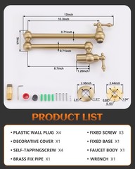 Ralanda Gold Pot Filler Brushed Brass Pot Filler Faucet Wall Mount Vintage Pot