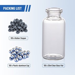 100PCS 20ml Glass Vials Headspace Vials Lab Vials w/ Caps Sample vials