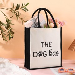 SilTriangle Dog Tote Bag for Women, Printed Design Canvas Large, White, Black