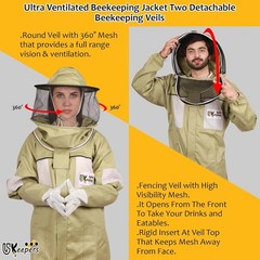 Unisex Ultra-Ventilated Polycotton Beekeeping Suit Gloves & Two Veils Olive Lge