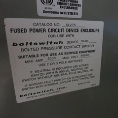 Boltswitch VLDC2610-ST 2000A 600V DC 2P Contact Switch Disconnect 2000 Amp VLDC
