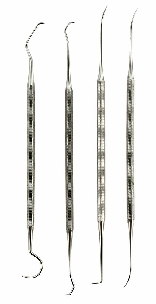 4pc Stainless Steel Dental Pick Probe Wax Carver Carving Scaler Hygiene Tool Set
