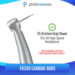 100 FG 330 Carbide Dental Burs High Speed Handpiece Friction Grip Drill Bits