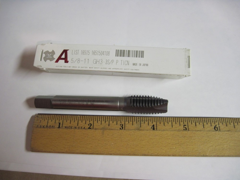 5/8-11 Spiral Point Plug Tap, 3FL, GH3, Powdered Metal HSS, TiCN, OSG 1651504108