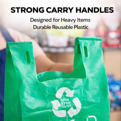 Reusable Grocery Bags 2.25 Mil Heavy Duty Green T-Shirt Bags 1/6 Size Bulk