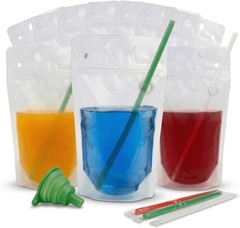 200 Drink Pouches with Straws – Reclosable for Parties