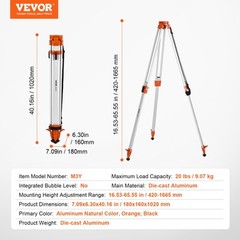 VEVOR Laser Level Tripod Stand 5/8″-11 Thread 16.53-65.55 in Height Adjustment