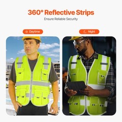 VEVOR Safety Vest Reflective Yellow Work Vest with 10 Pockets for Men & Women