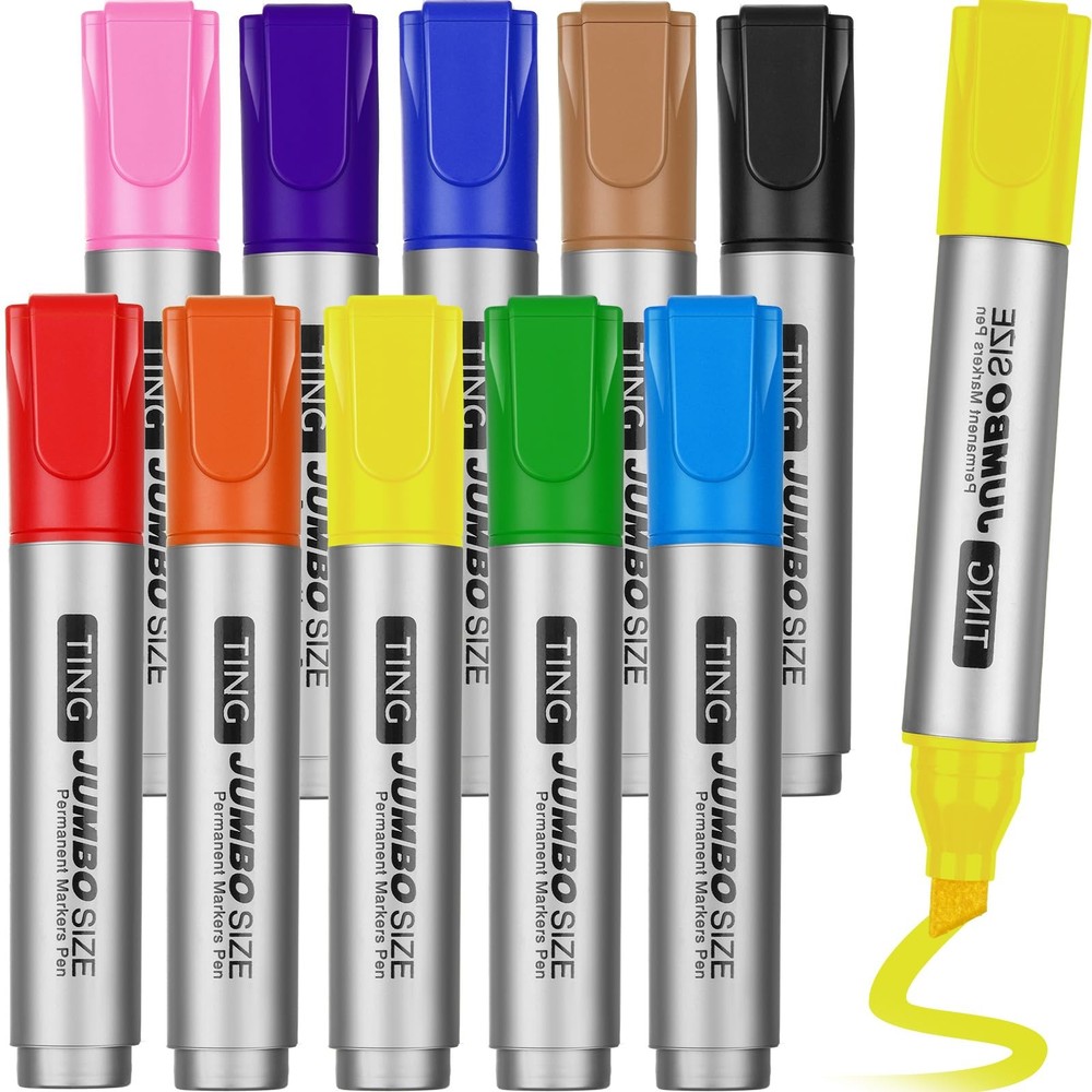 10 Pack Jumbo Permanent Markers Bulk Large Chisel Tip Permanent Markers Quick…