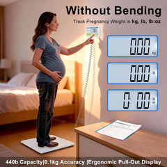 Medical Grade Floor Scale 440Lbs –10G High Precision (0.02Lb)–Extra Large Backli