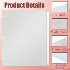 Clear Binder Dividers Pockets 12 PCS A4 Transparent Tabs Plastic Insertable