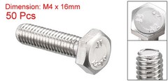 M4x16mm Hex Bolts 304 Stainless Steel Hexagon Screw Bolt 50pcs