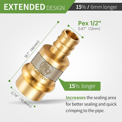 10 Pcs Extended 1/2″ Press X 1/2″ PEX Crimp Coupling, Lead-Free 1/2 Inch Press F