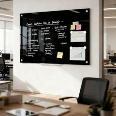 Magnetic Large Black Dry Erase Board, 48″ x 36″ | Black Glass Board Frameless Wa