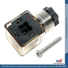 DIN 43650 AC Type-A 3 Prong Solenoid Connector Plug w/LED Light for AC 110 220v