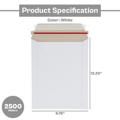 9.75×12.25 White Rigid Photo Document Mailers Cardboard Envelopes 28 pt. 2500