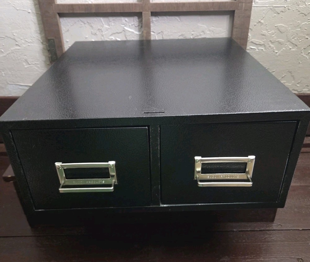 Metal File card Drawer, 3″ X 5 ” Double Drawer, Black, Buddy Products Vintage