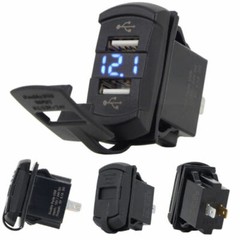 Car ATV Auto Dual USB Charger LED Digital Voltage Amp Gauge Ammeter Voltmeter