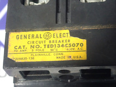 General Electric TED134C5070 3 Pole 70 Amp 480 Volt Circuit Breaker – Tested
