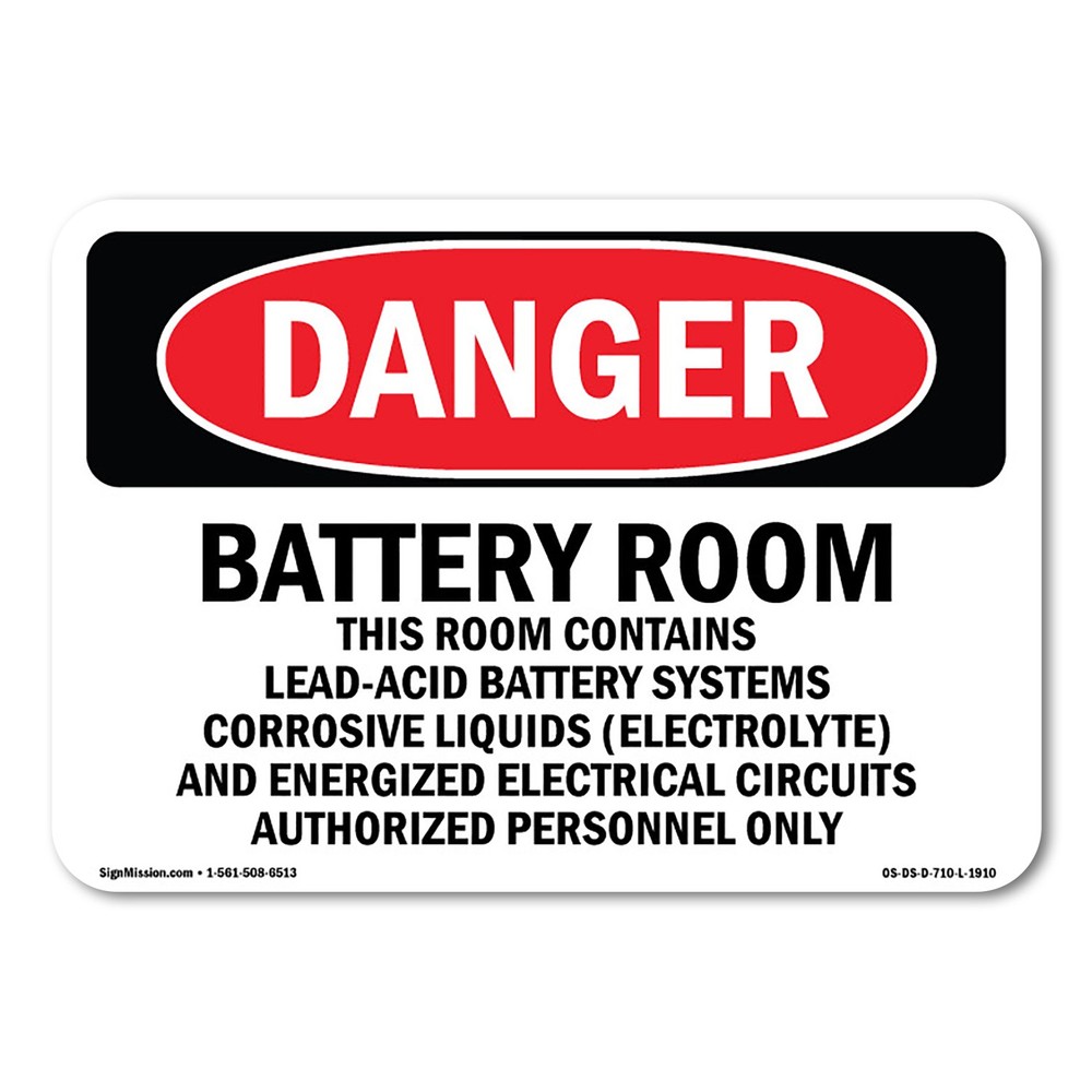 Battery Room Contains Lead-Acid ANSI Danger Sign Metal Plastic Decal