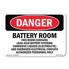 Battery Room Contains Lead-Acid ANSI Danger Sign Metal Plastic Decal