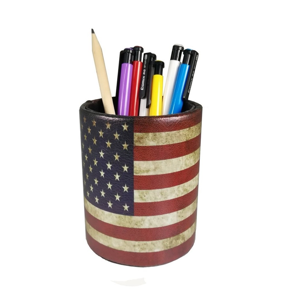 DreamsEden Vintage Pen Pencil Holder 5.9×2.76×4.3 inches, American Flag Round