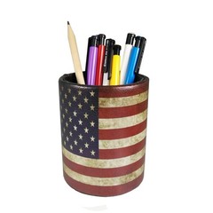 DreamsEden Vintage Pen Pencil Holder 5.9×2.76×4.3 inches, American Flag Round