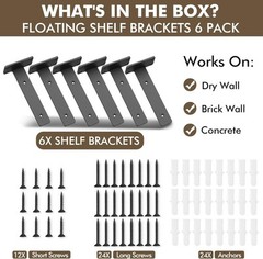 Heavy Duty Black Shelf Brackets 6 Pack Industrial Floating Wall Mount Fast Ship