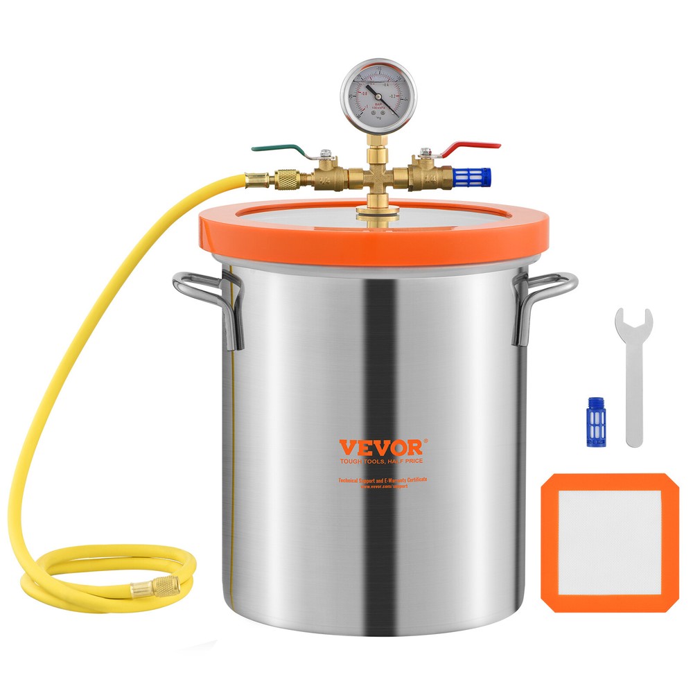 VEVOR Vacuum Chamber Tempered Glass Lid Vacuum 3 Gal Degassing Chamber Silicone