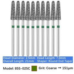 10pc Dental FG High Speed Diamond Burs Round End Taper Burs 855-025C Coarse Grit