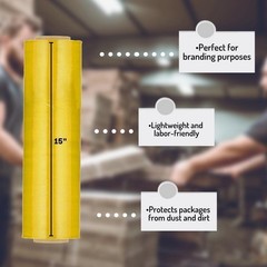 128 Rolls Cast Hand Stretch Wrap Cling 15″x1500′ Dark Yellow Pallet Shrink Film