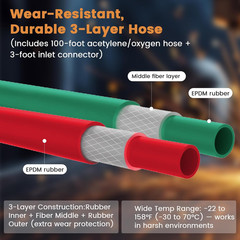 Manual Twin Welding Hose Reel Set, 1/4″ ID 100Ft Oxygen Acetylene Hose (Max 300