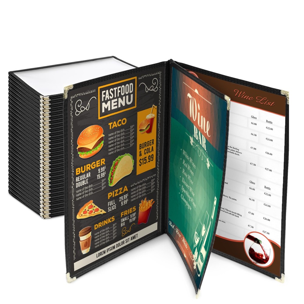 WeChef 30pcs 8.5×14″ Menu Cover 3 Page 6 View Restaurant Cafe Club Black
