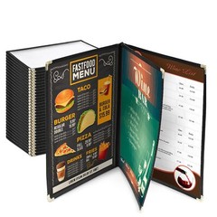 WeChef 30pcs 8.5×14″ Menu Cover 3 Page 6 View Restaurant Cafe Club Black