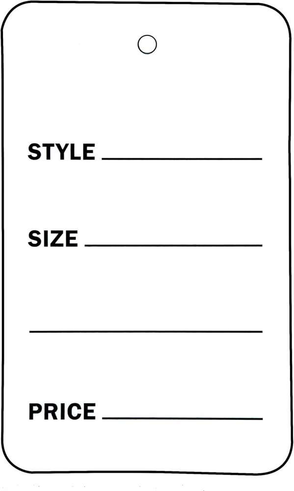 White Tags Price Retail 1000 1 ¾” x 2 ⅞” Unstrung Tag Non-Perforated Style Size