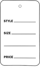 White Tags Price Retail 1000 1 ¾” x 2 ⅞” Unstrung Tag Non-Perforated Style Size